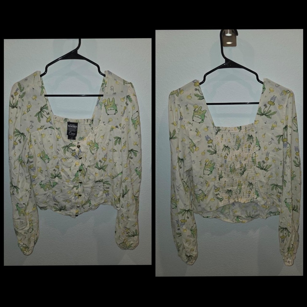 Her Universe My Neighbor Totoro Blouse Cream Green Floral Studio Ghibli Large